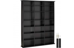 TecTake Étagère Rangement CD/DVD avec 21 etagere,Meuble de Rangement en Bois Bibliothèque 18 Tablettes- Diverses Couleurs - (Noir)