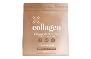 Collagene Poudre [400gr] | Collagen Peptides (Type I, II & III) | Élastine Marin + Acide Hyaluronique | Collagène Hydrolysé en Poudre pour Articulations, Cheveux, Ongles, Peau | Chocolat | Alpha Foods