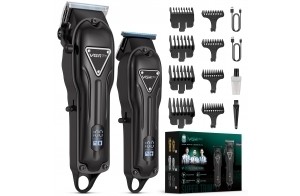 Vgrpro Tondeuse Cheveux Hommes, Kit Tondeuse à Cheveux et tondeuse barbe sans Fil, Kit de Coupe de Cheveux, Tondeuse Electriques Hommes pour famille et cadeau(Noir)