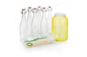 myFERMENTS Kit Préparation Boissons Probiotiques - Set de Fermentation pour Bière, Kefir - 6 Grands Bocaux en Verre de 4L, Bouteille de 750ml avec Joint Hermétique, Entonnoir 10cm, Tissu Mousseline