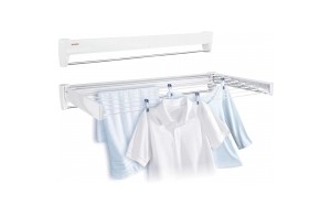 Leifheit Séchoir mural Telegant 81 Protect Plus, étendoir mural pour intérieur & extérieur, séchoir à linge grande surface, 8,10 mètres d'étendage, inoxydable, avec barre porte-serviette