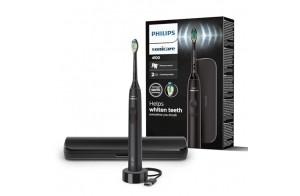 Philips Sonicare 4100 - brosse à dents électrique pour adultes avec 1 tête de brosse Philips W2 Optimal White noire, coffret de voyage fin et chargeur USB (modèle HX3683/54)