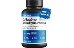 COLLAGENE et ACIDE HYALURONIQUE Vitastrong - 2000mg Collagène COLLinstant® avec Biotine, Coenzyme Q10, Zinc, Sélénium, Vitamine C, Vitamine D - Formule Efficace - Qualité Premium