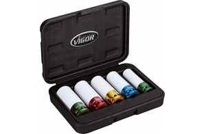ViGOR V2257 Jeu de clés à chocs, 12,5 mm (1/2 pouce) entraînement carré, ouverture de clé 17 - 21 mm, avec douille plastique, montage de roue préservant le matériau du pneu pour jantes en aluminium